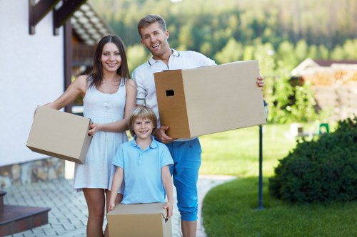 Furniture and boxes arranged for a cubic-yard load estimate